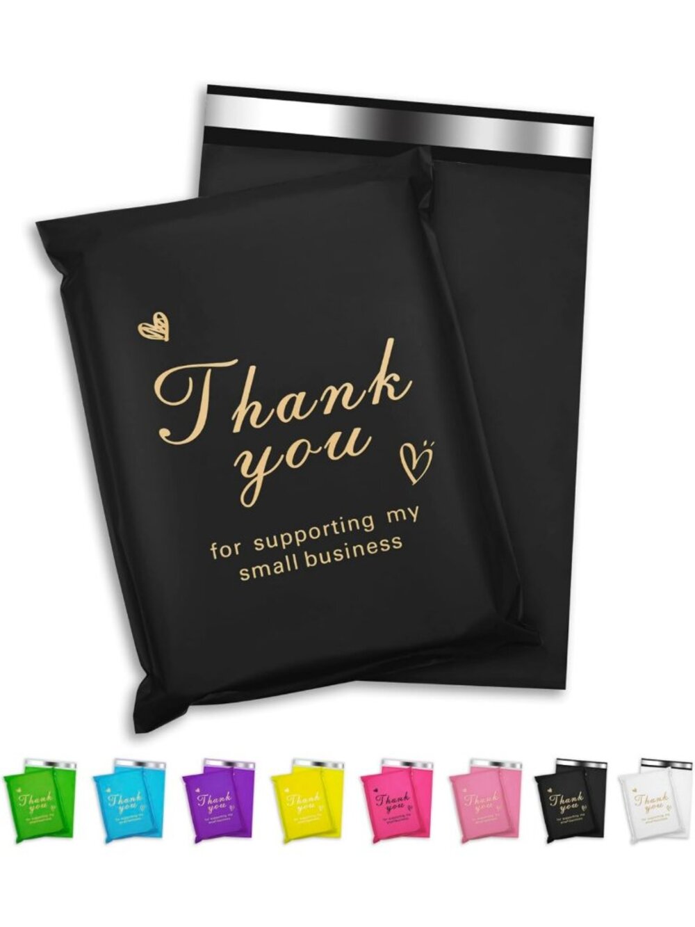 50 Pack Black Thank You Poly Mailers 14.5x19 Inch - Durable Shipping Bags